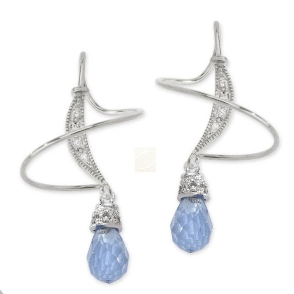 Teardrop Tanzanite with Accent Cubic Zirconia Earspirl Earrings in SS